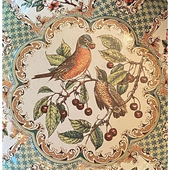 1971 Daher Decorated Ware Scalloped 10” Tin Bowl England Birds Berries 11101 - Picture 4 of 12